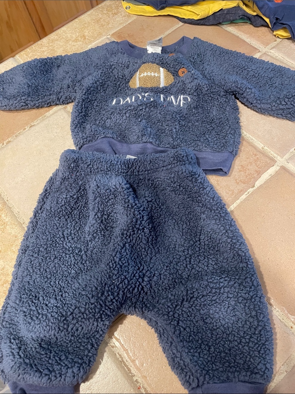 Fuzzy Navy Baby Set with Football Detail